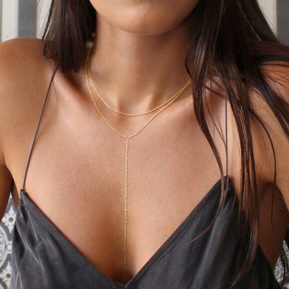 Lariat Necklace for Women, Long Chain, Drop & Layered Designs, Dainty Non-Tarnis - Picture 3 of 7